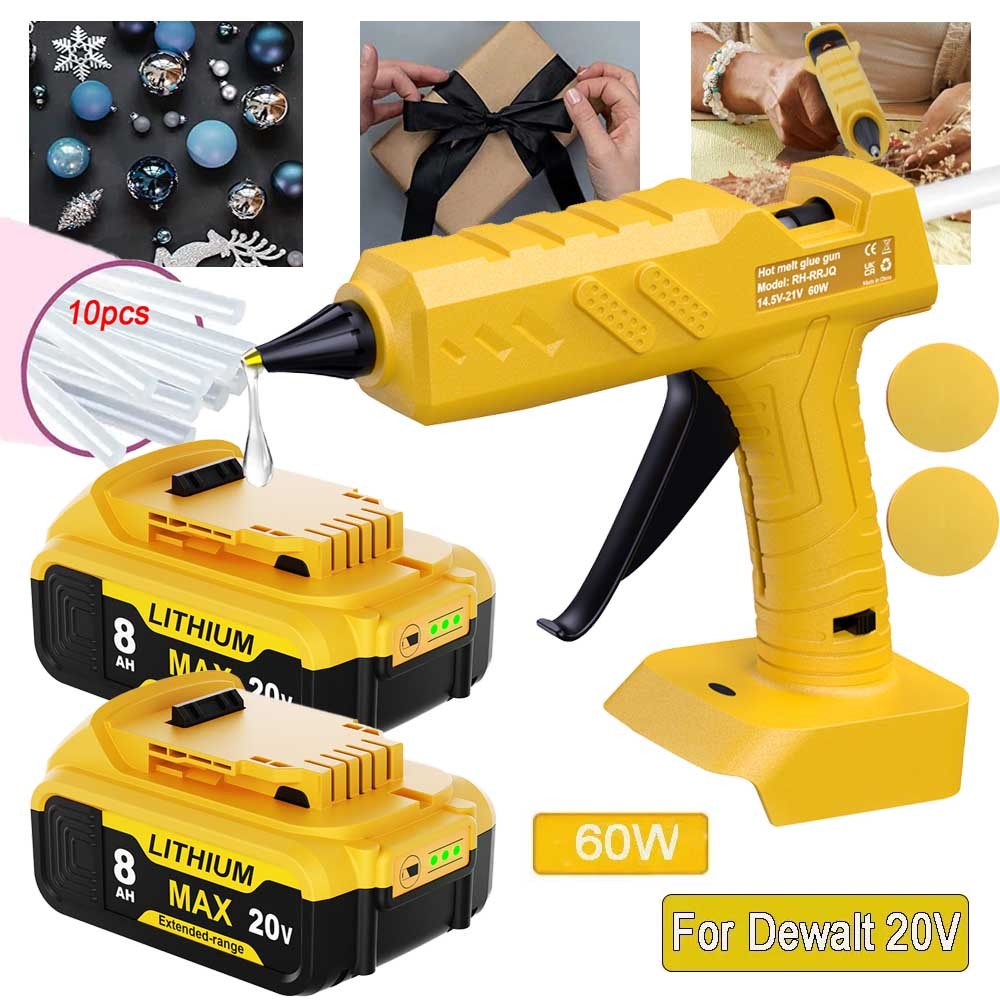 1X Cordless Hot Melt Glue Gun & 1~2X 8.0AH 20V Li-ion Battery For Dewalt NEW