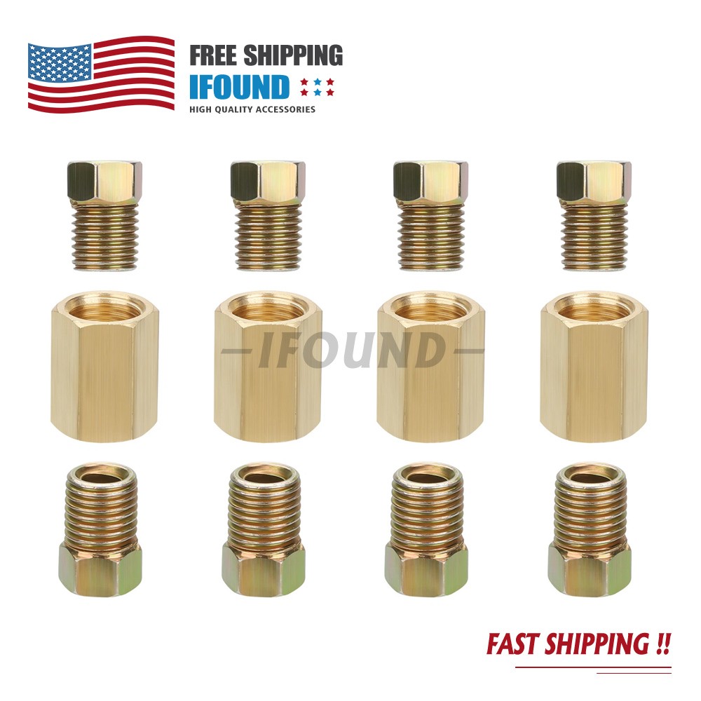 12x Straight Brass Brake Line Inverted Compression Fitting Unions For 3/16" Tube