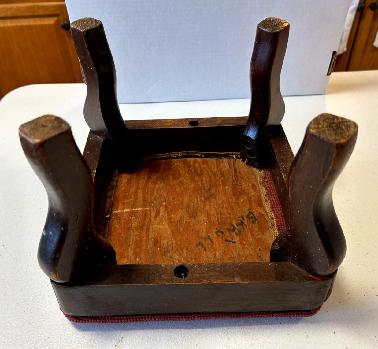 Vintage Footstool Floral Needlepoint Upholstery Victorian Coquette Leg Pad Feet