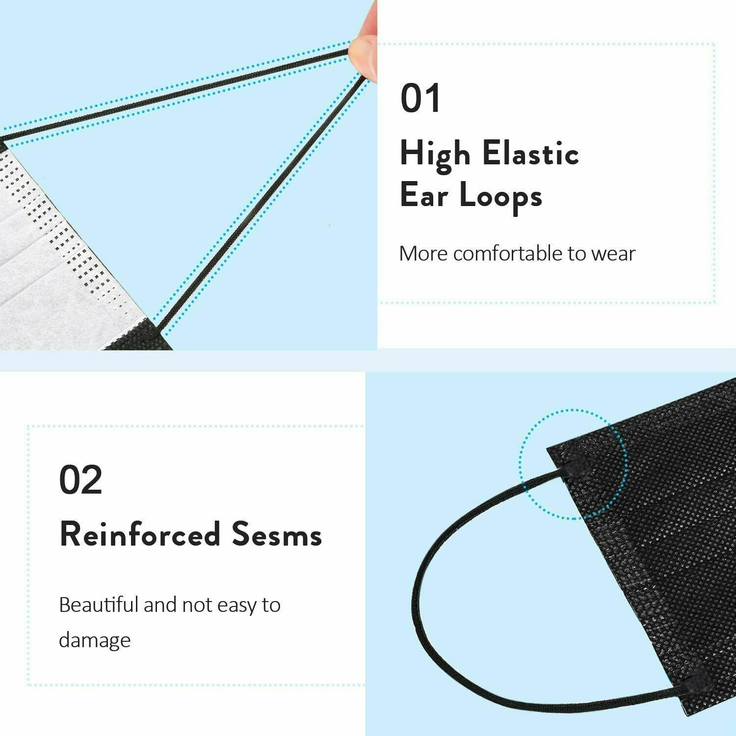 10/50/100 PCS Black Disposable Face Mask Non Medical 3-Ply Earloop Dust Cover