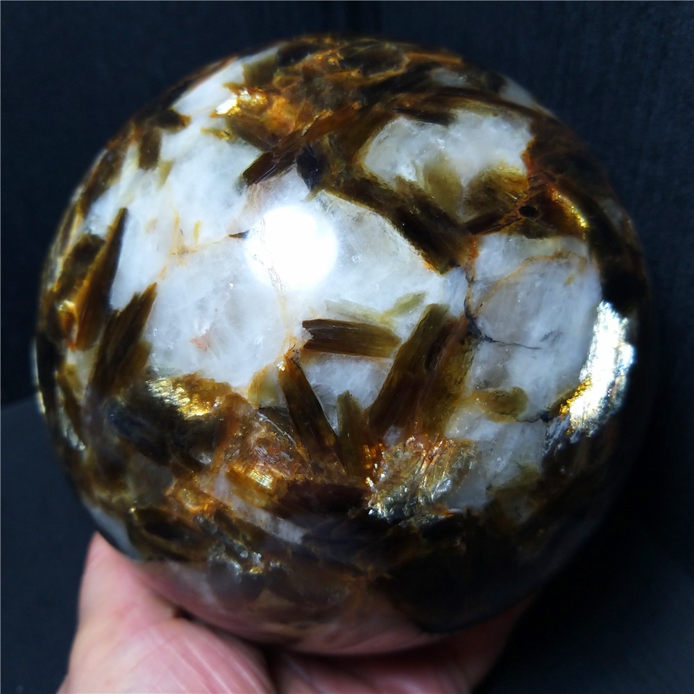 RARE 3200G Natural Brown Tourmaline Unicorn Gem Mica Symbiotic Stone Ball AC1013