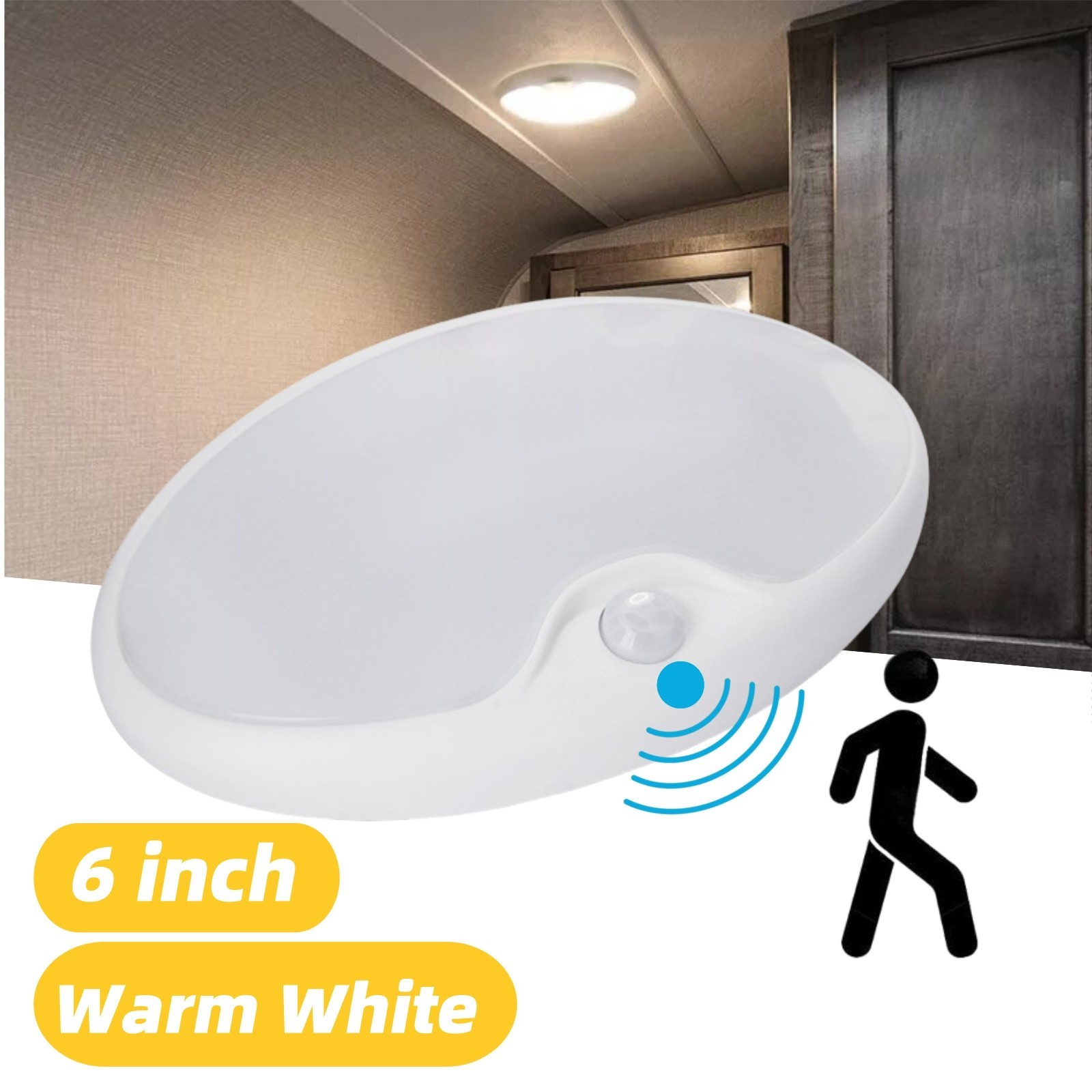 12V 6" LED Single Motion Sensor Pancake Light RV Boat Ceiling Down Light Fixture