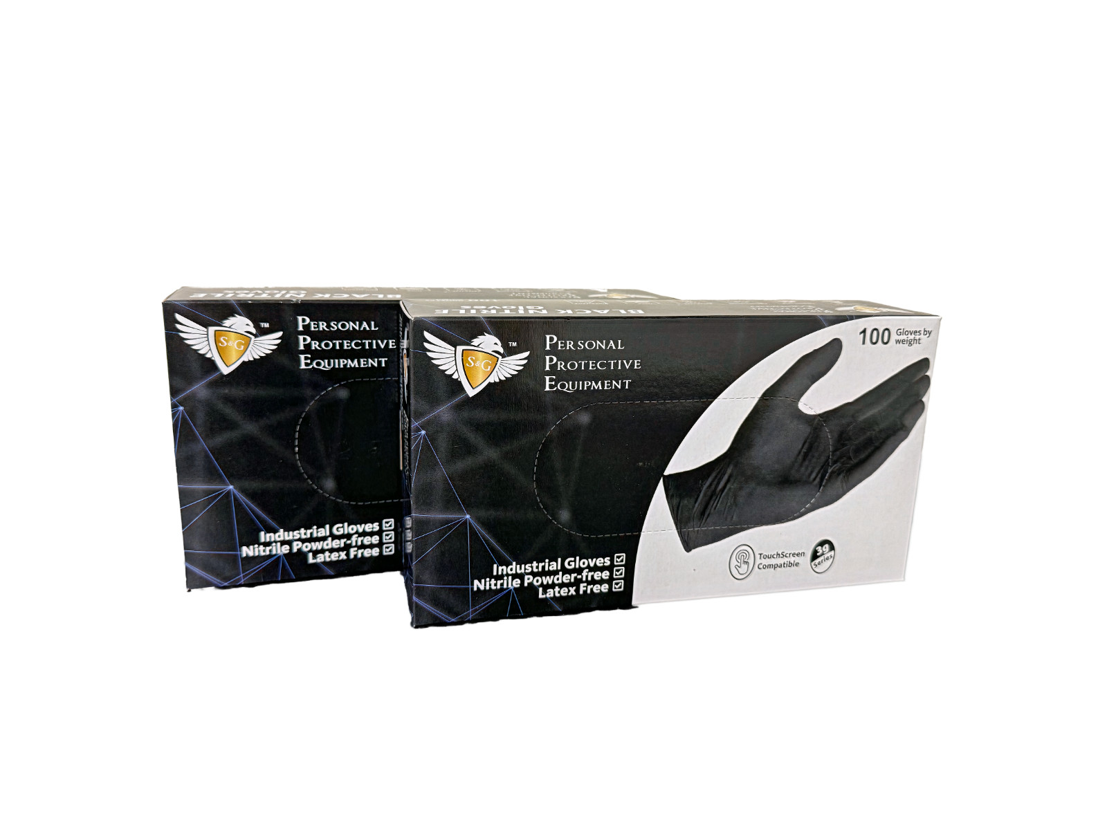 S&G Black Nitrile Gloves Latex Powder Free 3 Mil 2x100pcs 1000pcs XS/S/M/L/XL