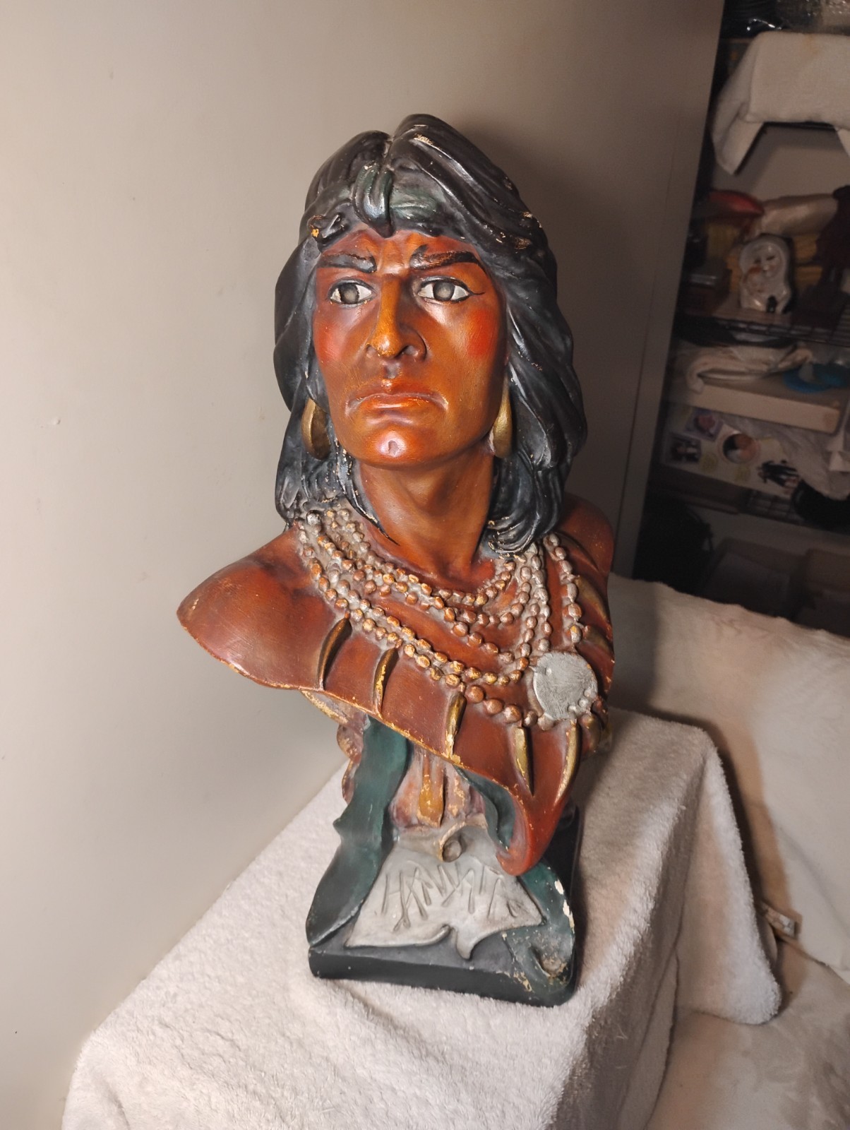 Vtg Hiawatha Native American Chalkware Bust Figure Cigar Store Statue SUPERB 21"