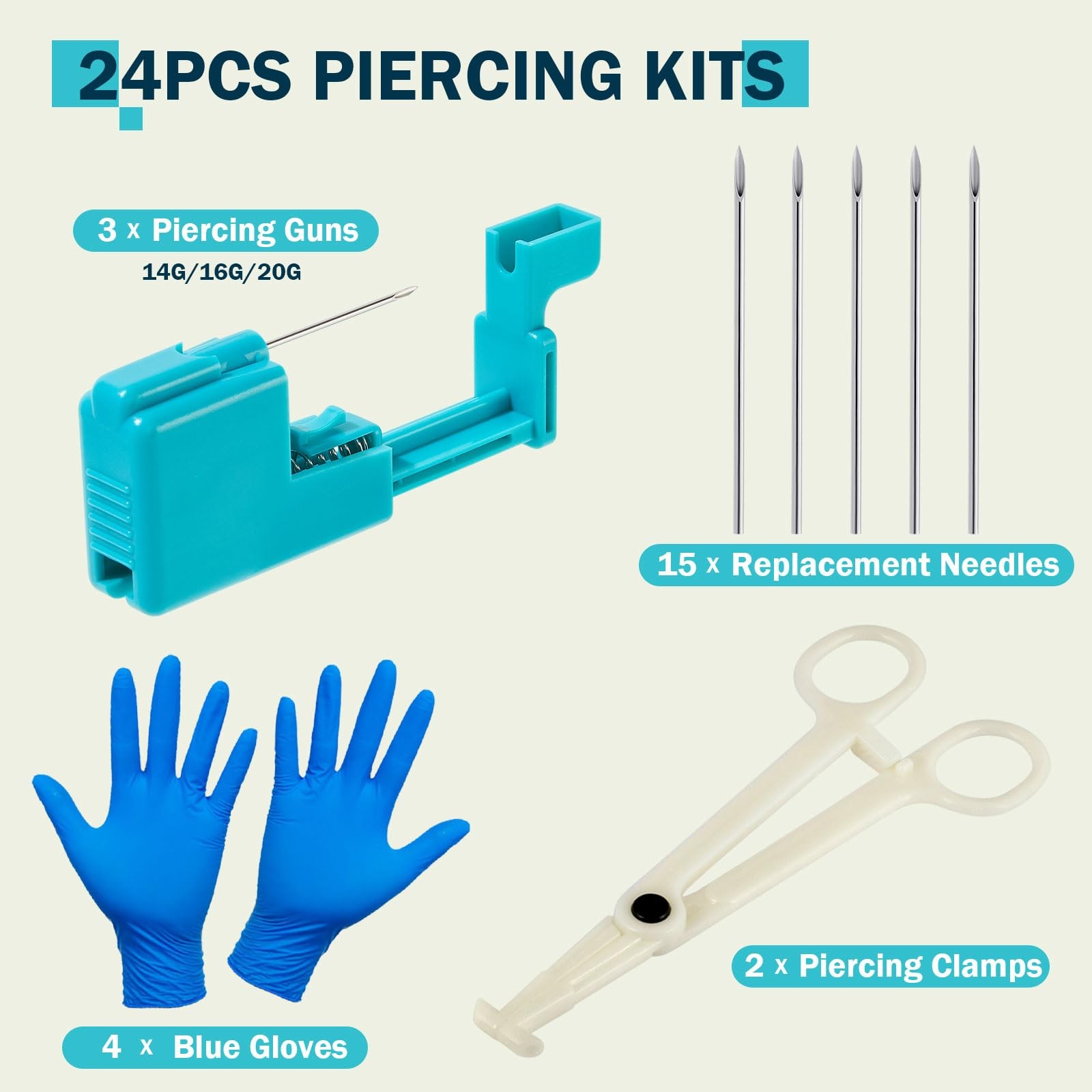 14G 16G 20G Body Piercing Kit for Belly Button/Lip/Tongue/Ear/Nose/Eyebrow/Ni...