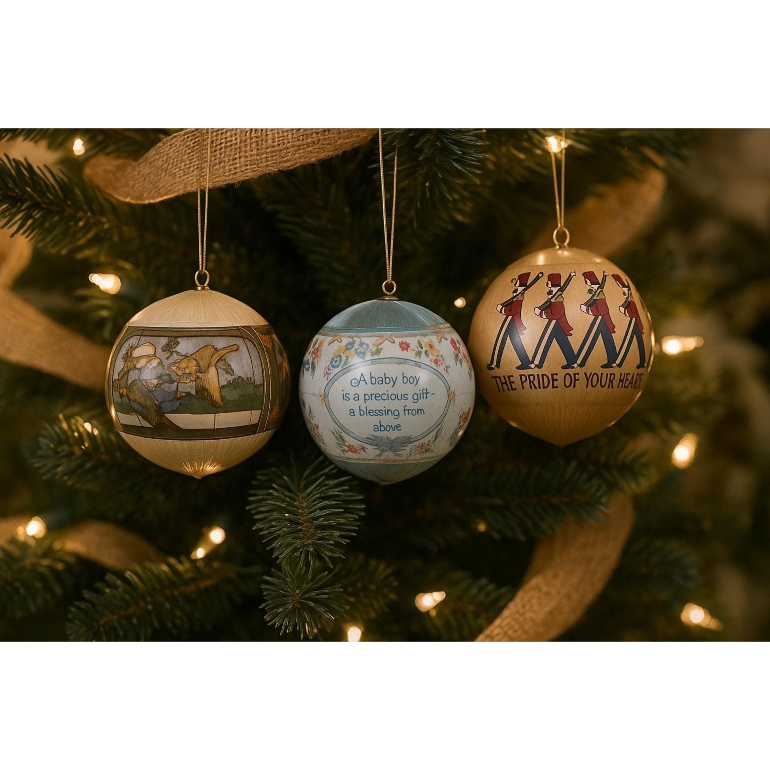 Hallmark 1982  Satin Christmas Ornaments Set of 3 Vintage