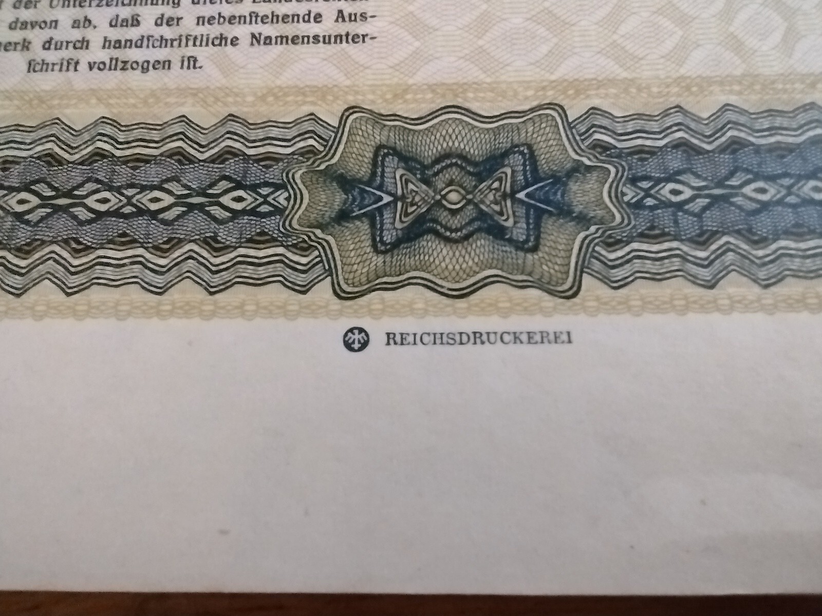 1939 Nazi German 1000 Reichsmark Pension Fund Treasury Bond with Swastika