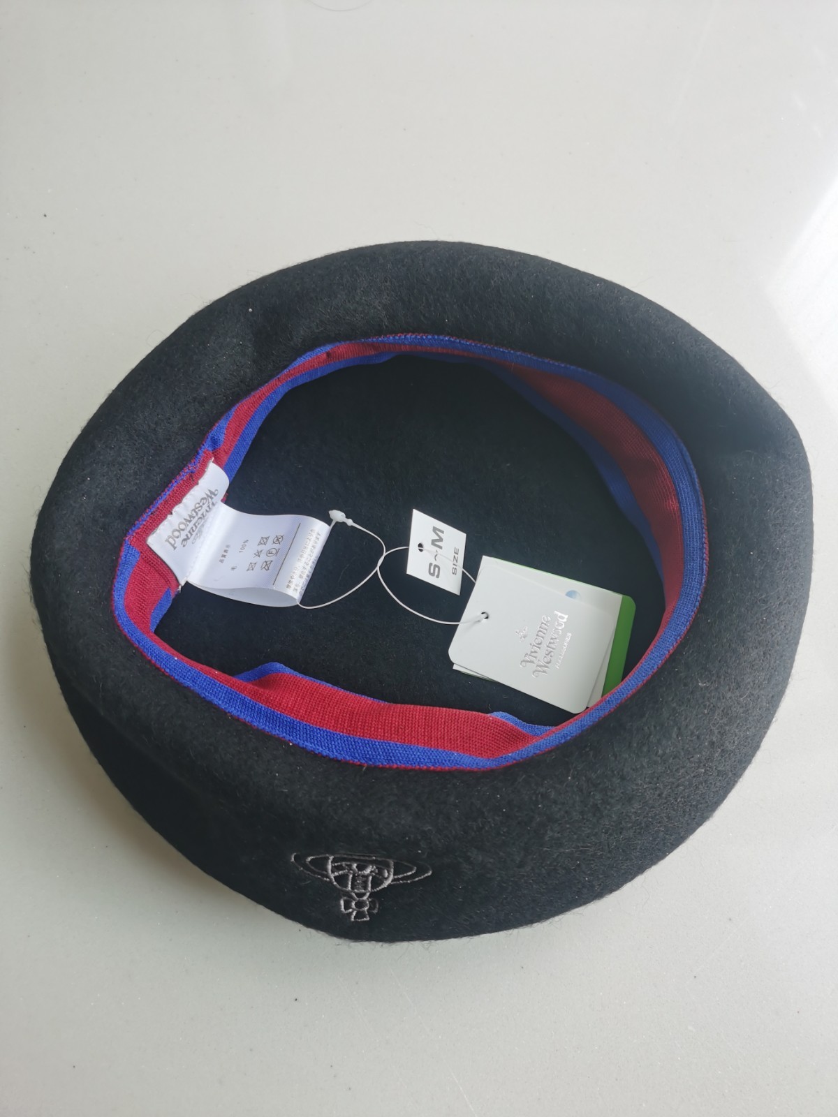 Vivienne Westwood Beret hat Cap Black Orb Embroidery Wool Ladies S-M