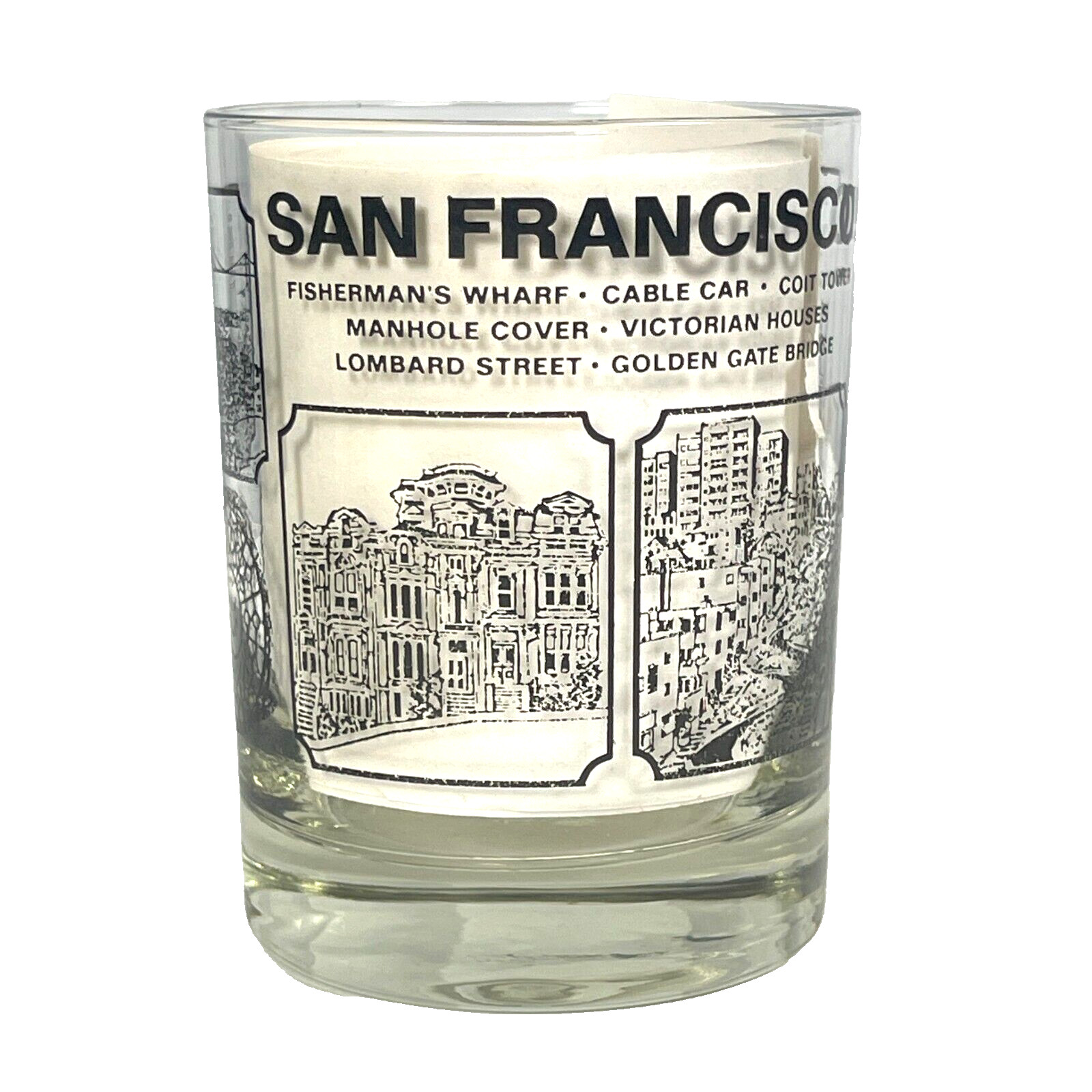 San Francisco Tourist Attractions 5 Vtg Cocktail Glass Lot 70s Coit Golden Gate