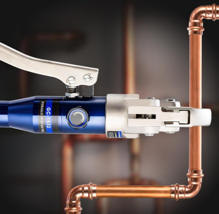 Prensadora hidráulica para tubos de cobre 1/2–1", con mordazas y cortatubos