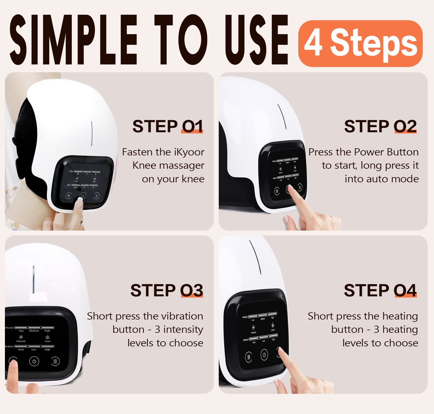 Wireless Knee Massager with Heat Vibration Massage LED Screen Infared Therapy