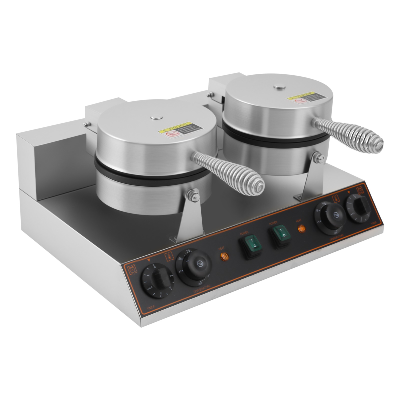 Dual Heating Plates Waffle Maker 2.4kW Adjustable Temp/Time Non-Stick Mold