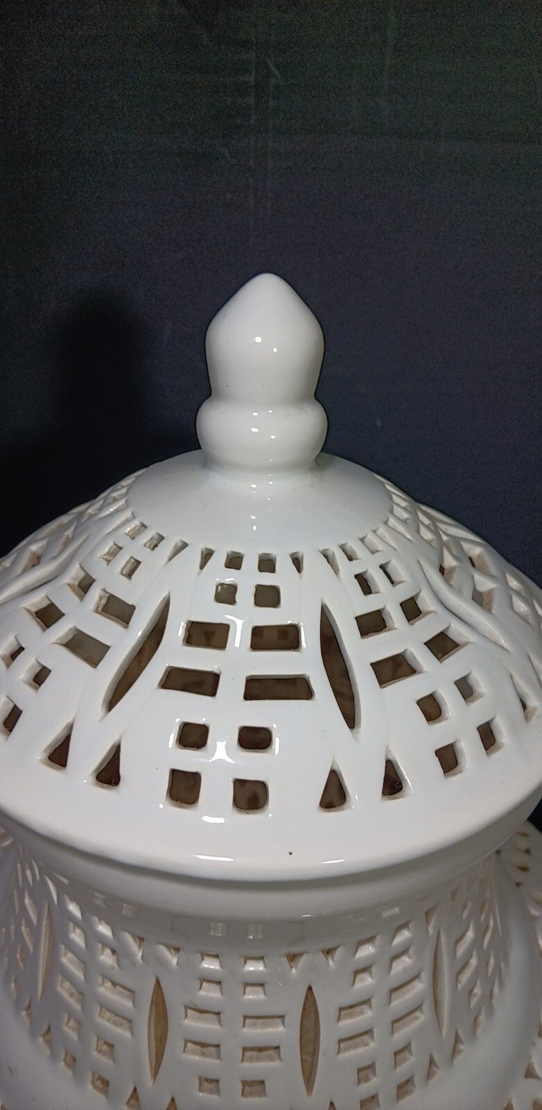 Vintage Blanc de Chine Pierced Reticulated Lamp Chariot Motif