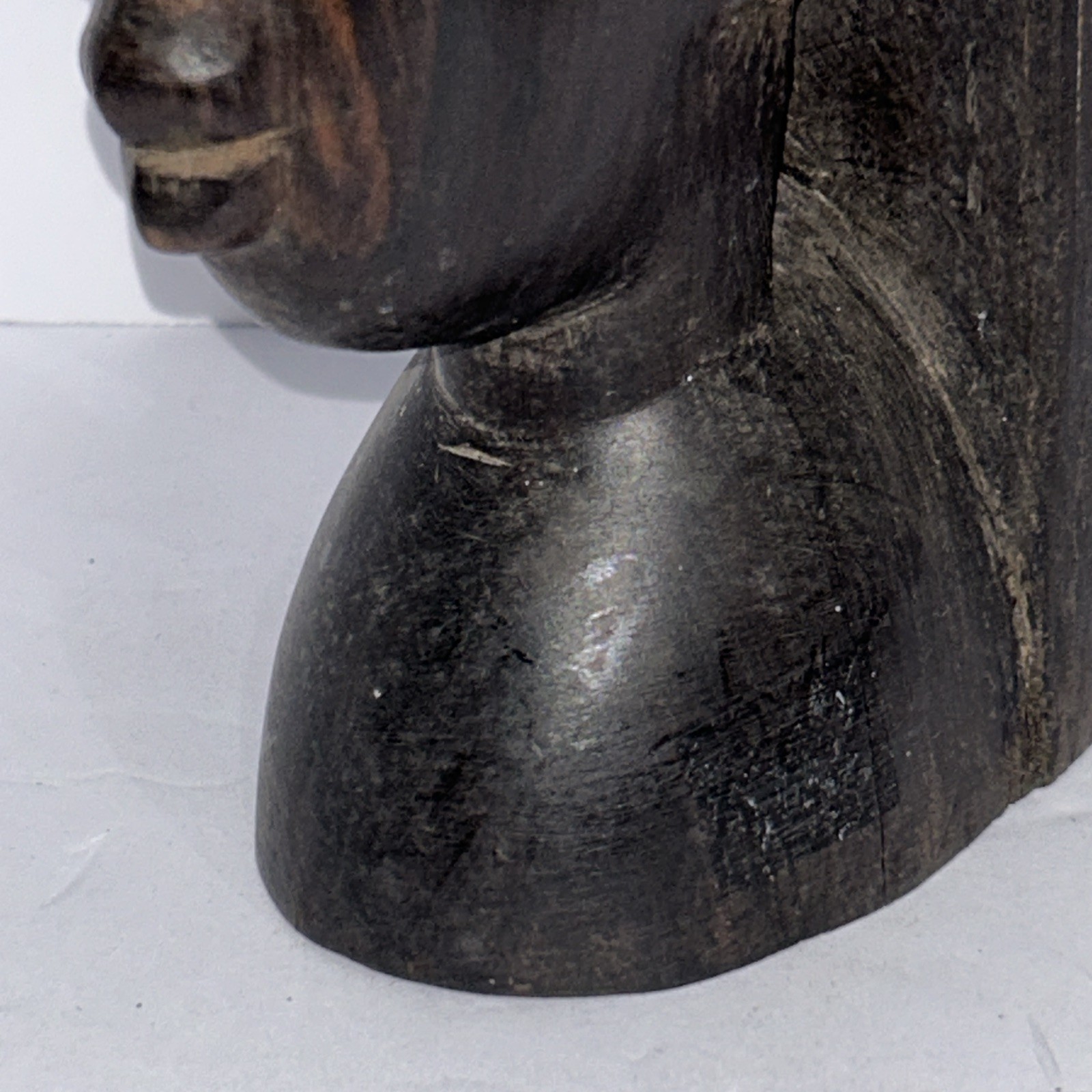 Vintage African Wooden Hand-Carved Tribal Sculpture Statue Bust Bookend Decor