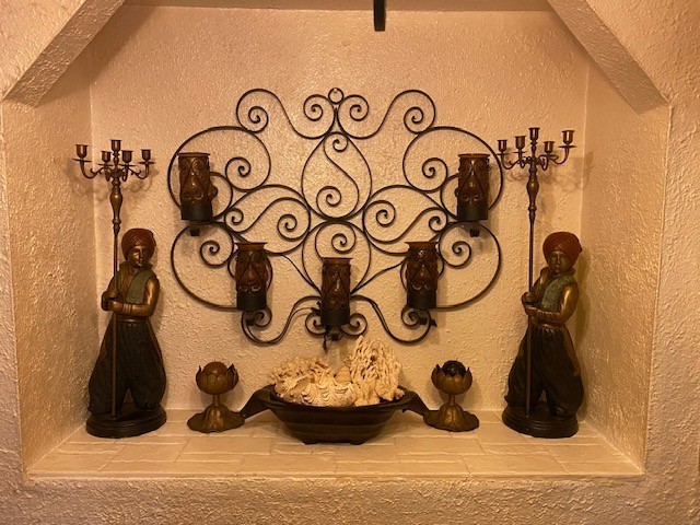 ANTIQUE BRONZE  MIDDLE EASTERN COLD PAINT , NUBIAN?CANDELABRA! 16 LBS EACH!