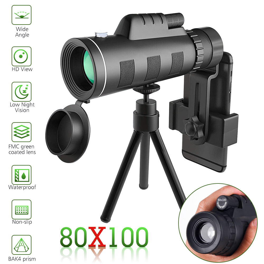 80x100 Zoom Day/Low Night Vision HD Monocular Starscope Monocular Telescope