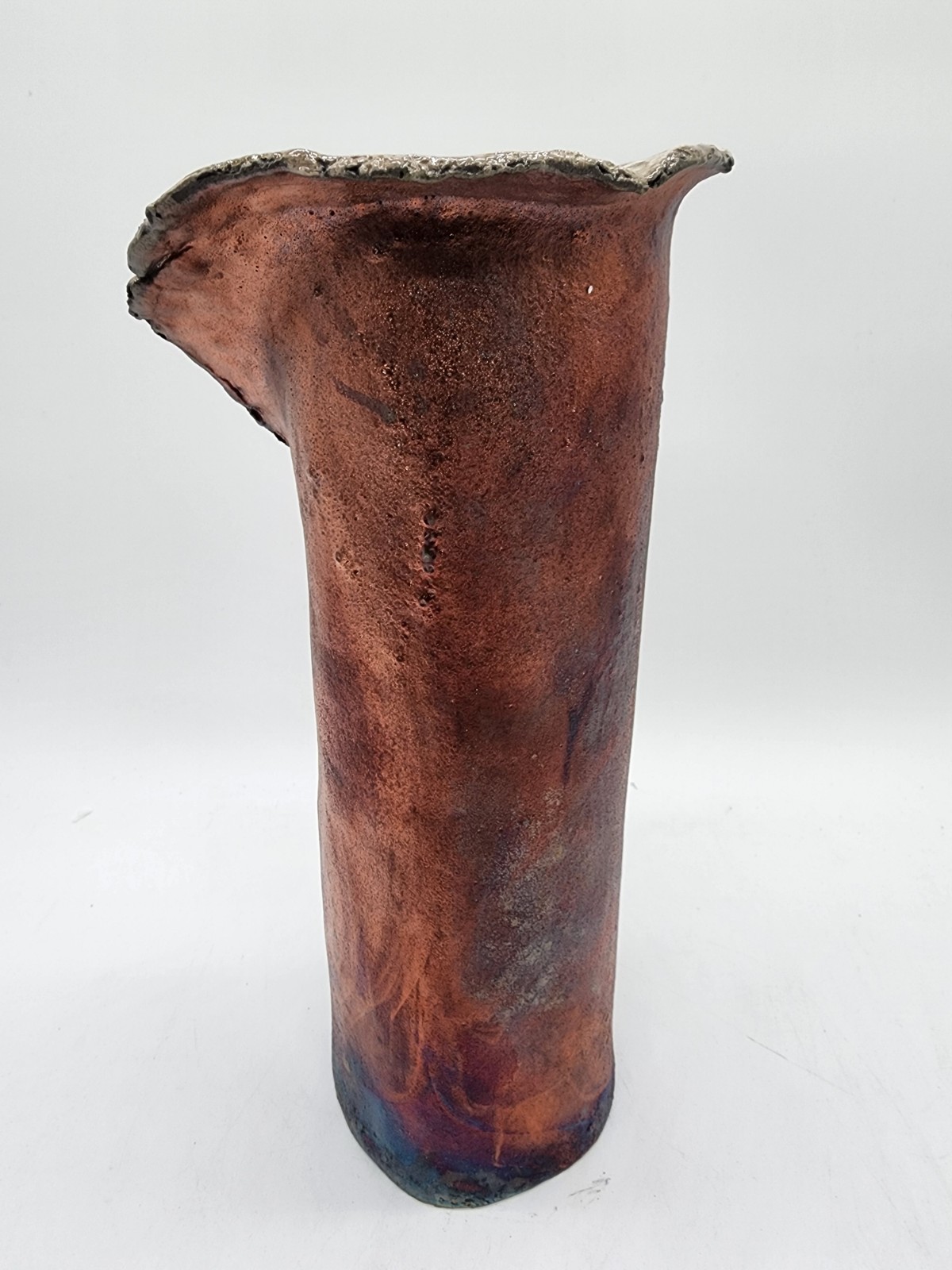 12" Raku Pottery Vase Bronze Crackle Glaze Studio Art Ceramic Sculptural Decor