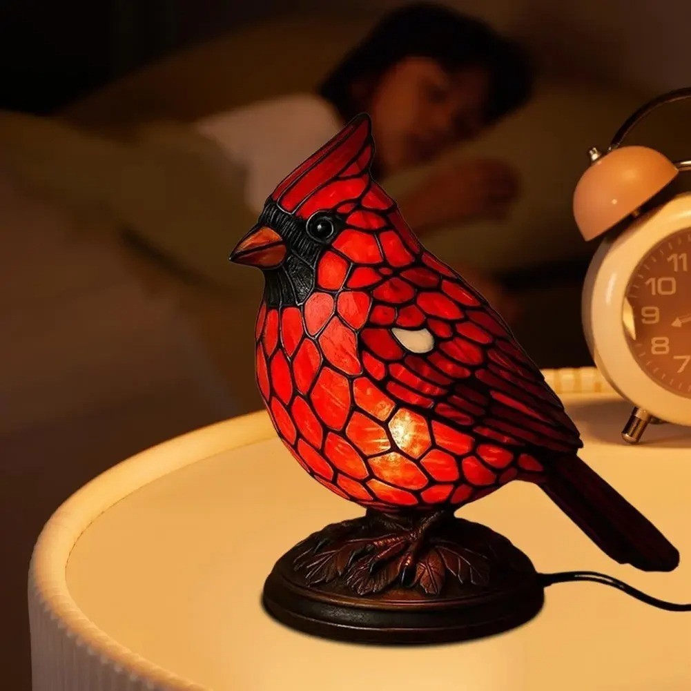 Cardinal Lamp Red Resin Birds Night Light Handmade Resin Table Lamp W/batteries