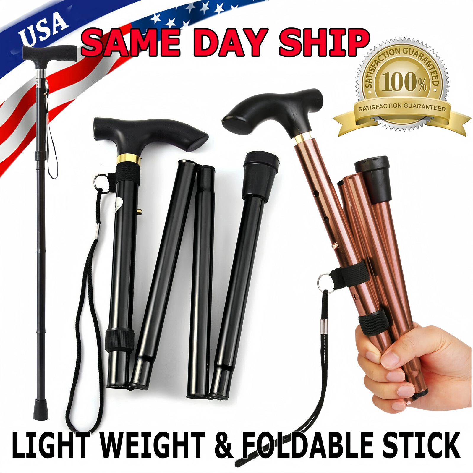 Cane Walking Stick Adjustable Folding walking Aluminum Collapsible Travel Hiking