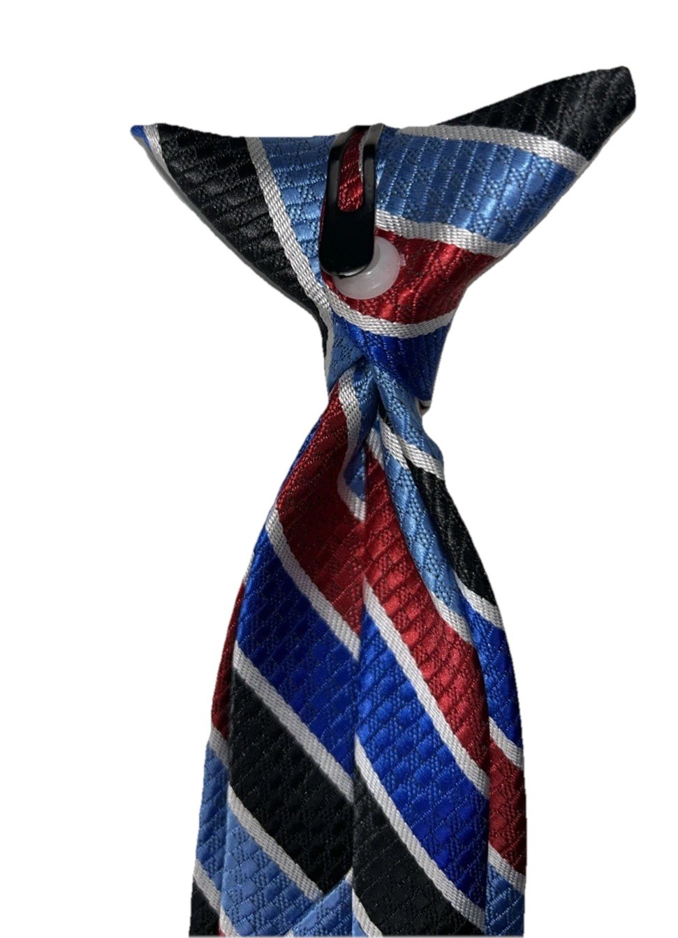 Boy’s Clip-on Tie Stripes Red White Blue Black 2.25 W X 15 L