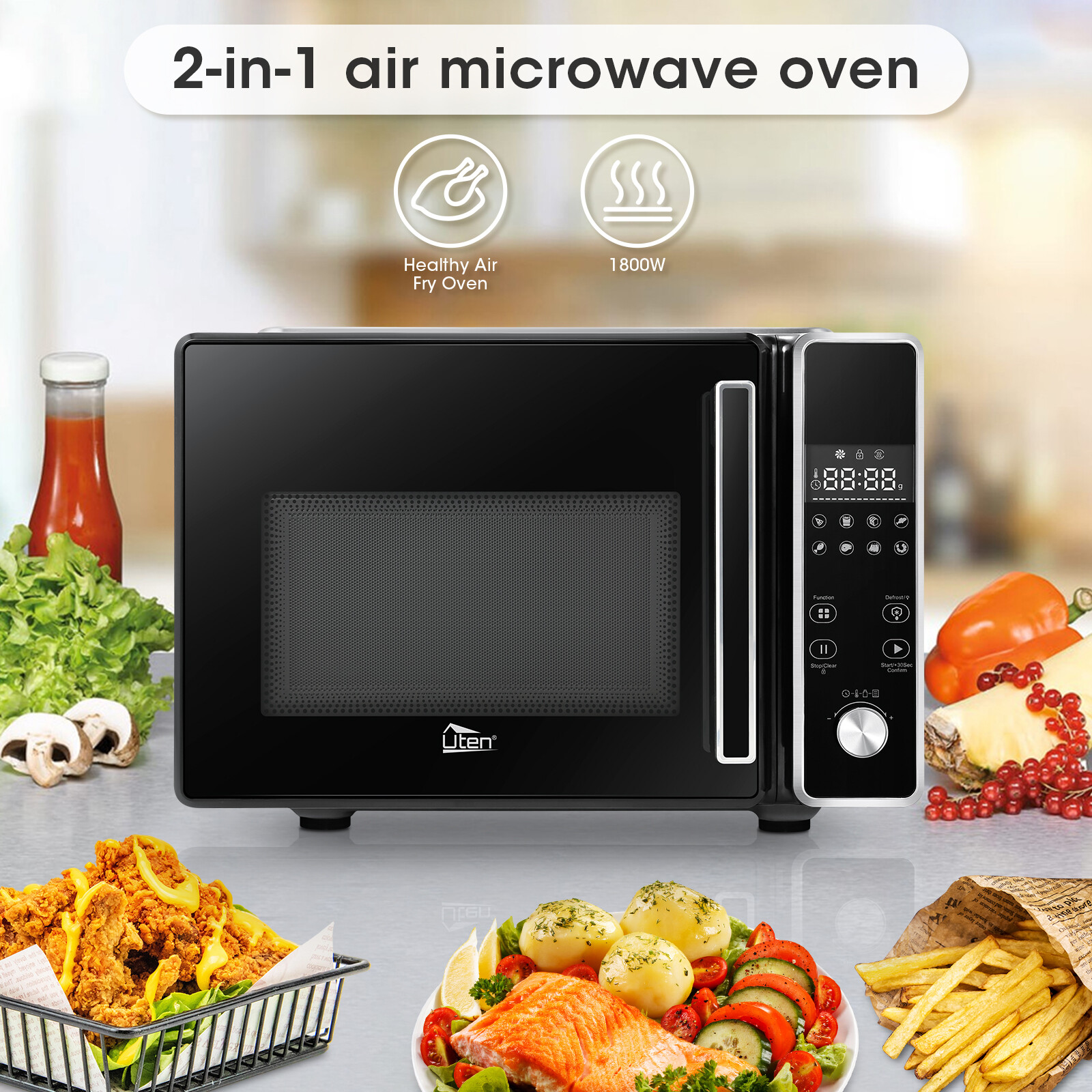 Smart 24L Microwave Oven Air Fryer Combo 1800W Countertop Kitchen LED Display