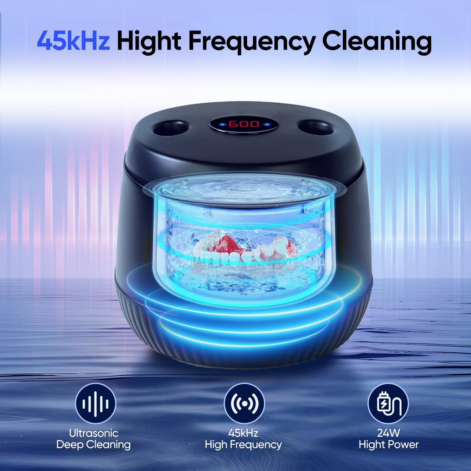 MySmile 45kHz Ultrasonic UV Cleaner with Timer for Dentures, Retainer, Jewelry