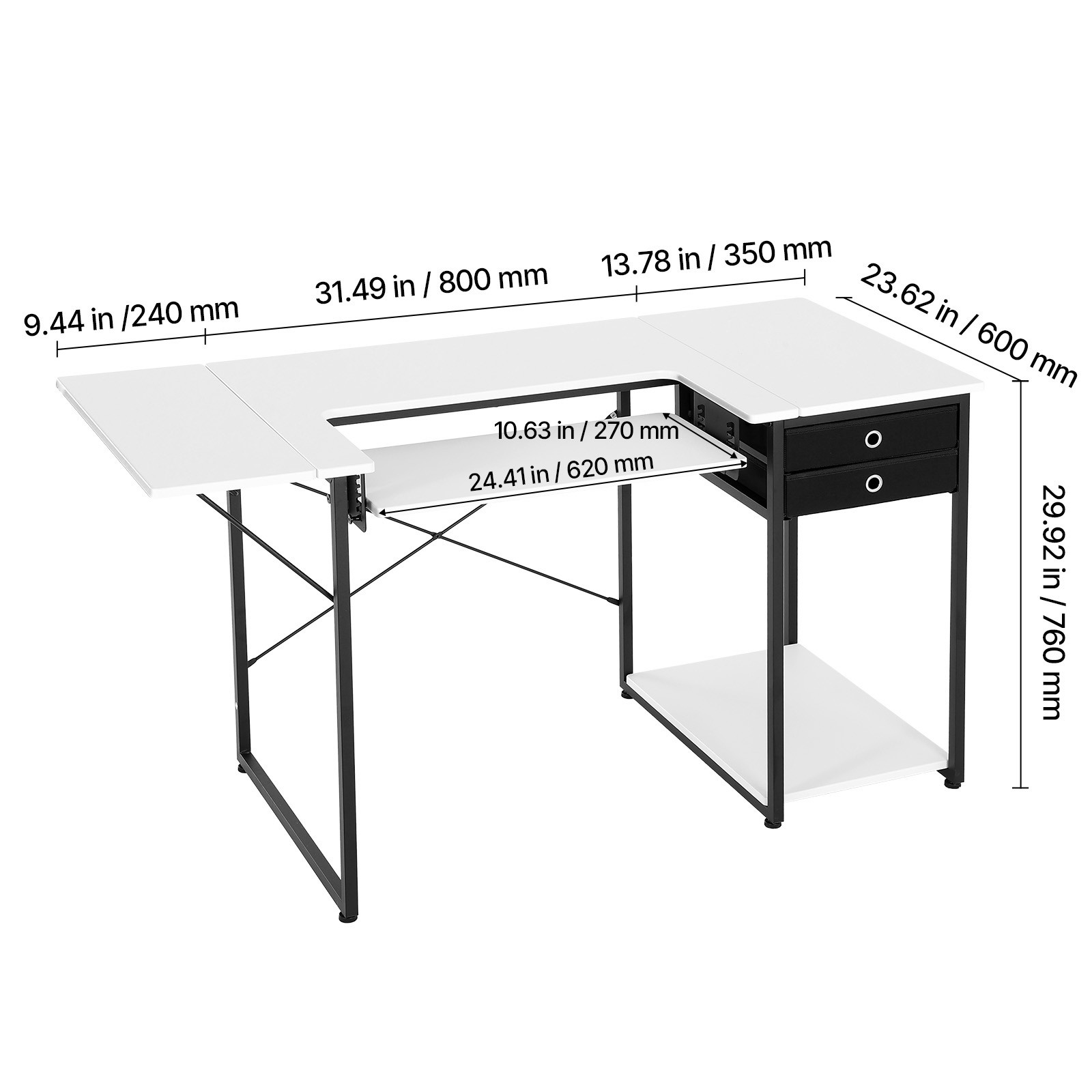 Uimoso Multipurpose Sewing Machine Table with Drawers and Foldable Shelf