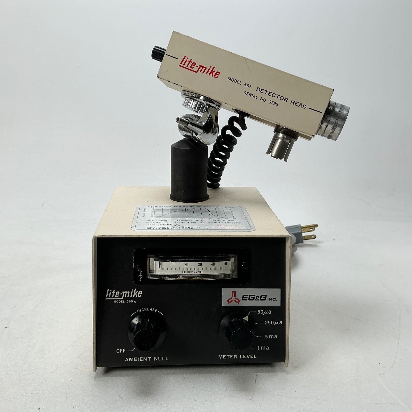 EG&G Lite-Mike 560A 561 Detector Head Optical Light Meter Photometer Powers On