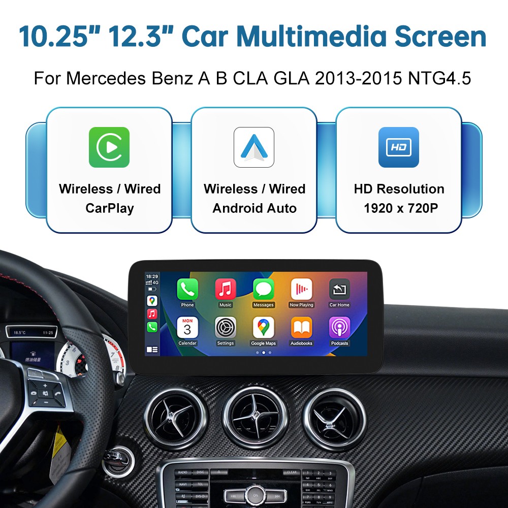 12.3" Wireless CarPlay Multimedia Touch Screen For Benz A B GLA CLA 2013-2019