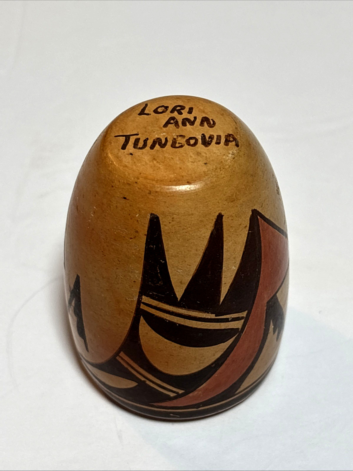 3" Old Hopi Small Vase Polychrome Eagle Wing Lori Ann Tungovia