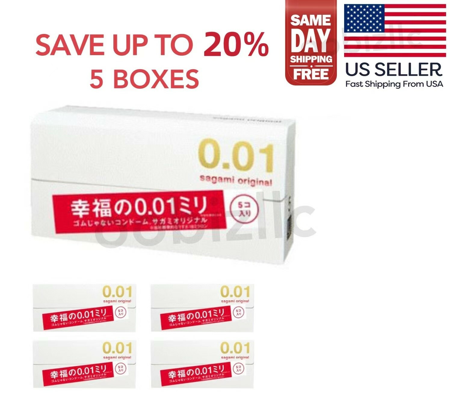Sagami Condom Original 001 Ultra Thin Condoms 0.01mm, 5Pcs x 5Boxes, US Seller