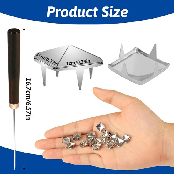 1300 Pieces 10 Mm Silver Pyramid Studs for Clothing, Four-Jaw Square Metal Studs