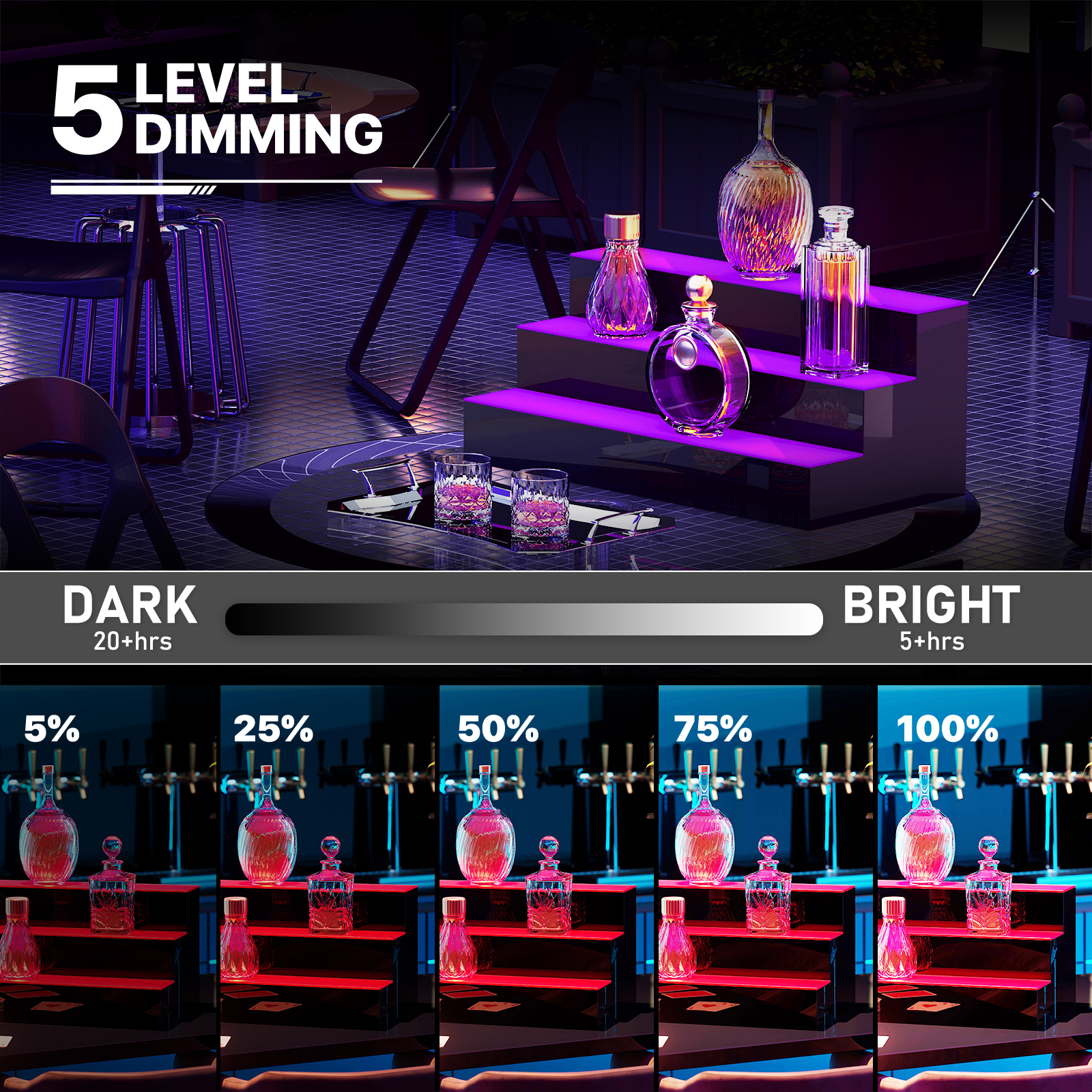 3 Step[REMOTE CONTROL+20 COLORS]LED Lighted 24" Bar Liquor Bottle Display Shelf