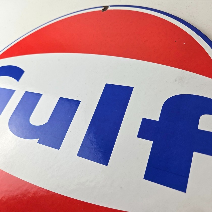 Vintage Gulf Gasoline Sign - Large Service Station Gas Pump Advertising Sign