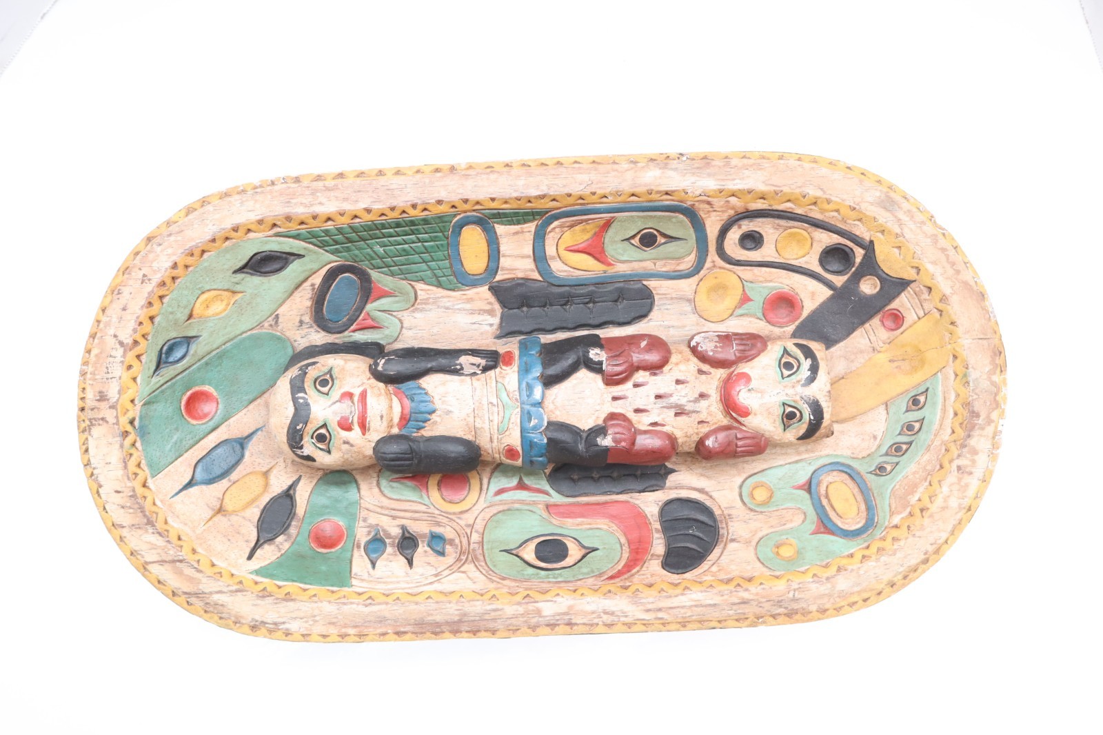 Vintage Northwest Coast Tlingit Carved Effigy Totem Bowl First Nations 19" Art