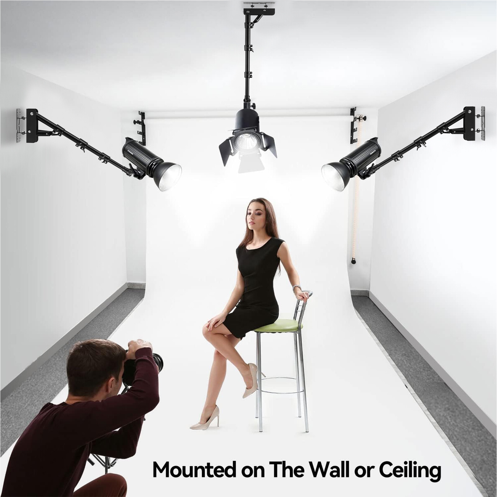 Selens 39" Wall Mount Triangle Boom Arm Stand For Studio Softbox Ring Light