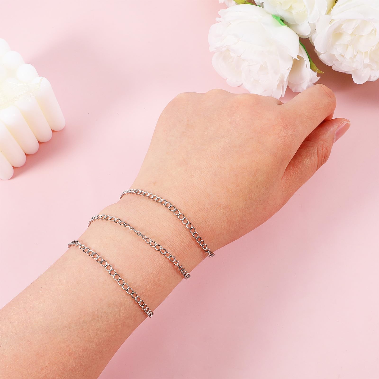 Curb Chain for Jewelry Making 3mm 33 Ft Silver Roll Stainless Sliver