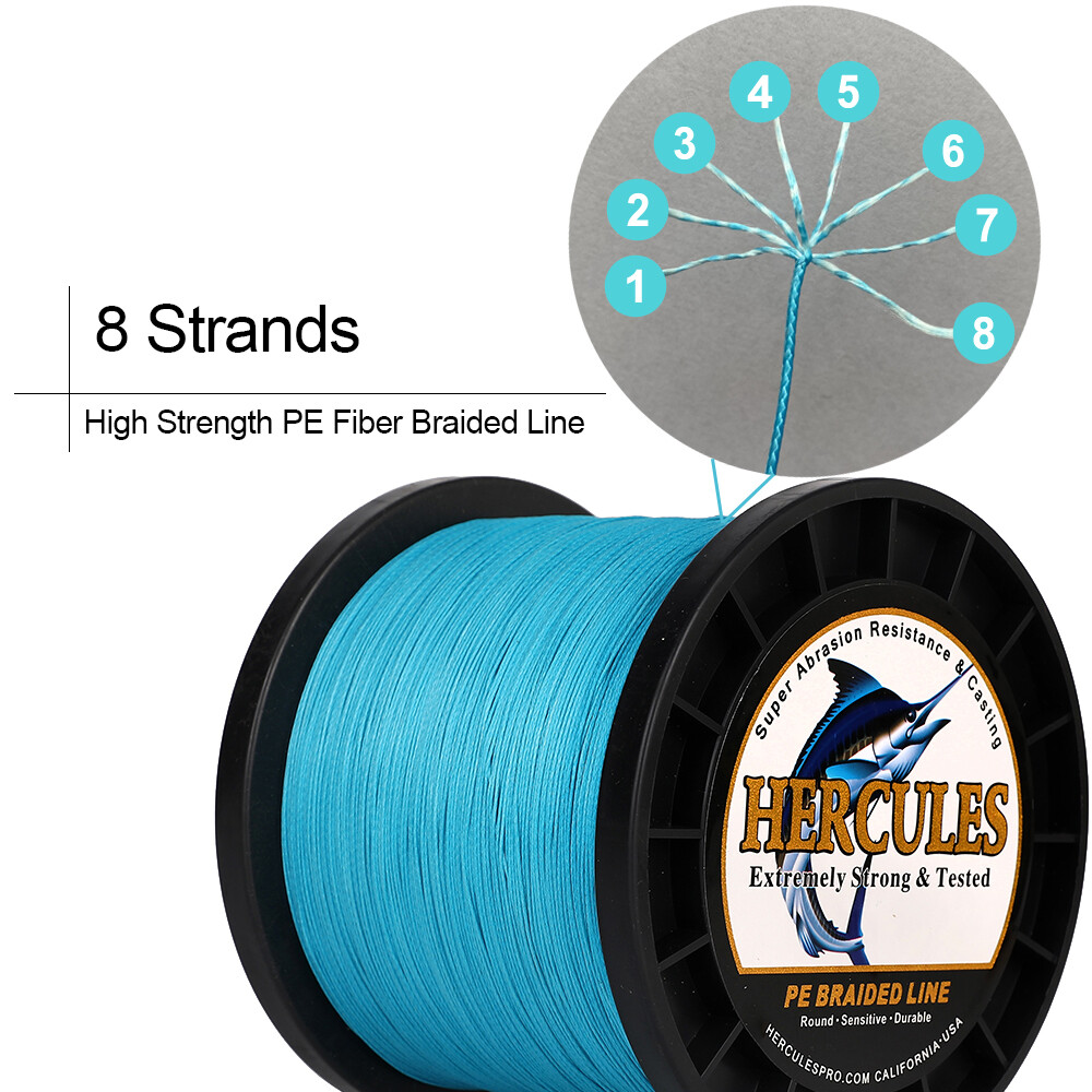 8 Strands 100M 300M 500M 1000M White HERCULES Saltwater PE Braided Fishing Line