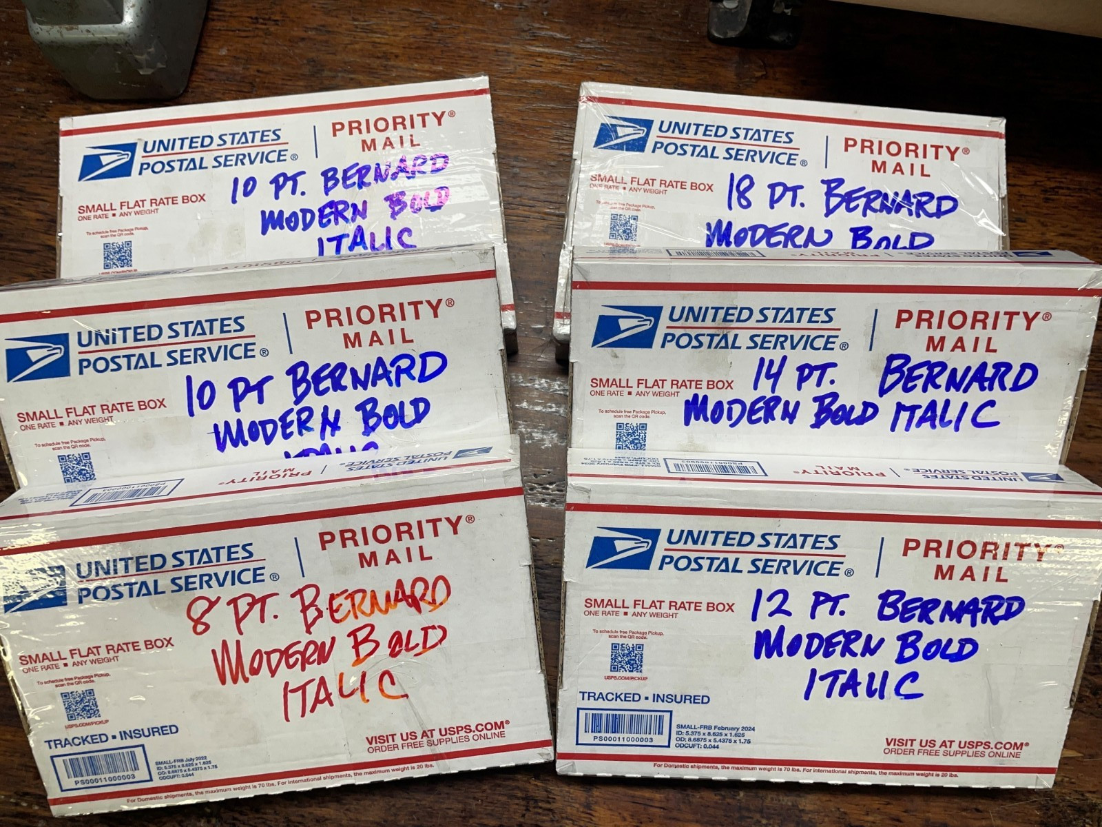 5 SETS!!!!!LetterpressType BERNARD MODERN BOLD ITALIC 8,10,12,14,18 pt. Caps&Low