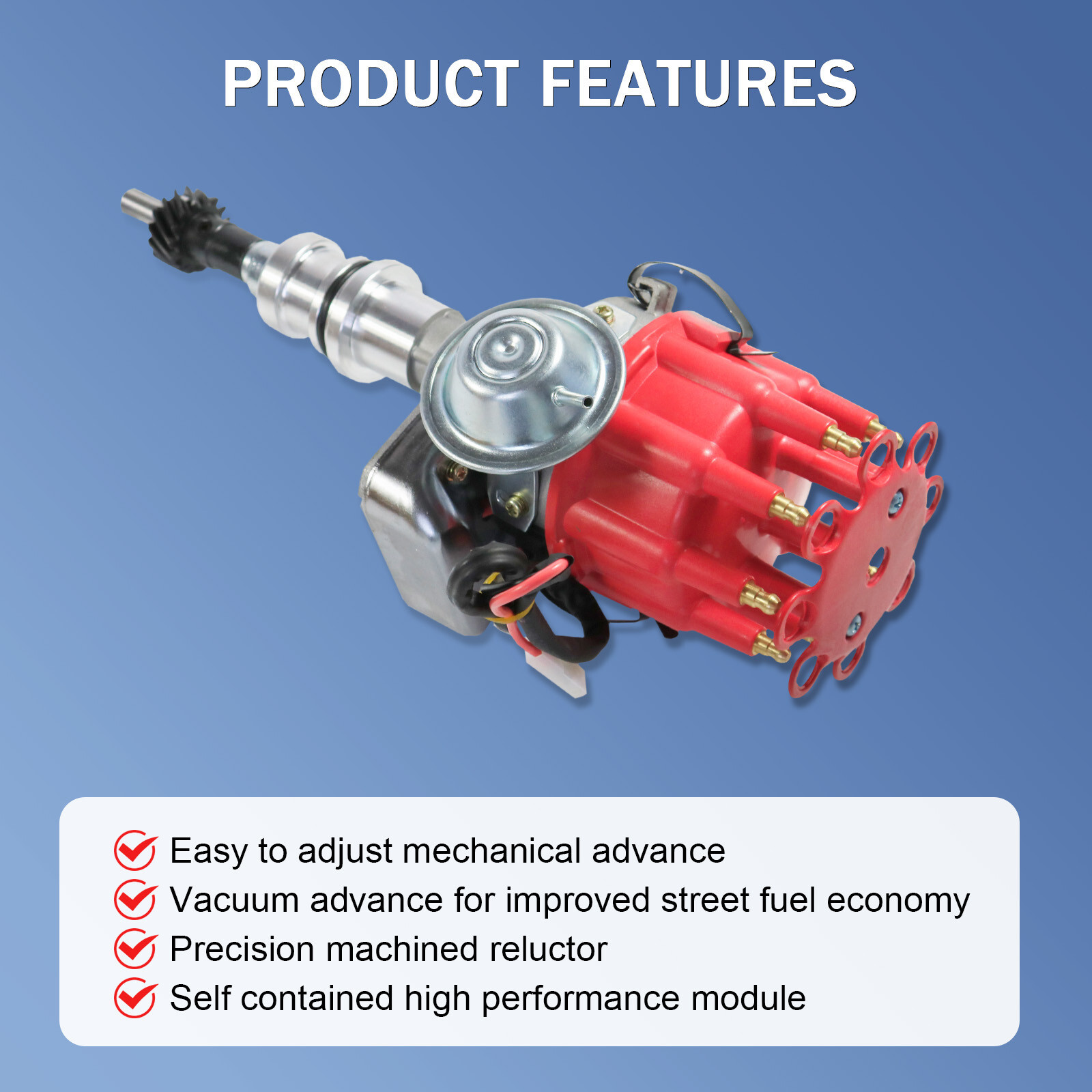 FOR SMALL BLOCK FORD 289-302 Small HEI Distributor + 45K Coil +SPARK PLUG WIRES