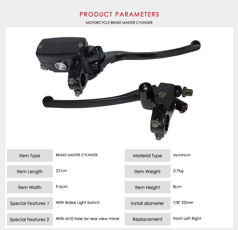 Motorcycle 7/8" Handlebar Hydraulic Brake Master Cylinder with Wire Clutch Lever