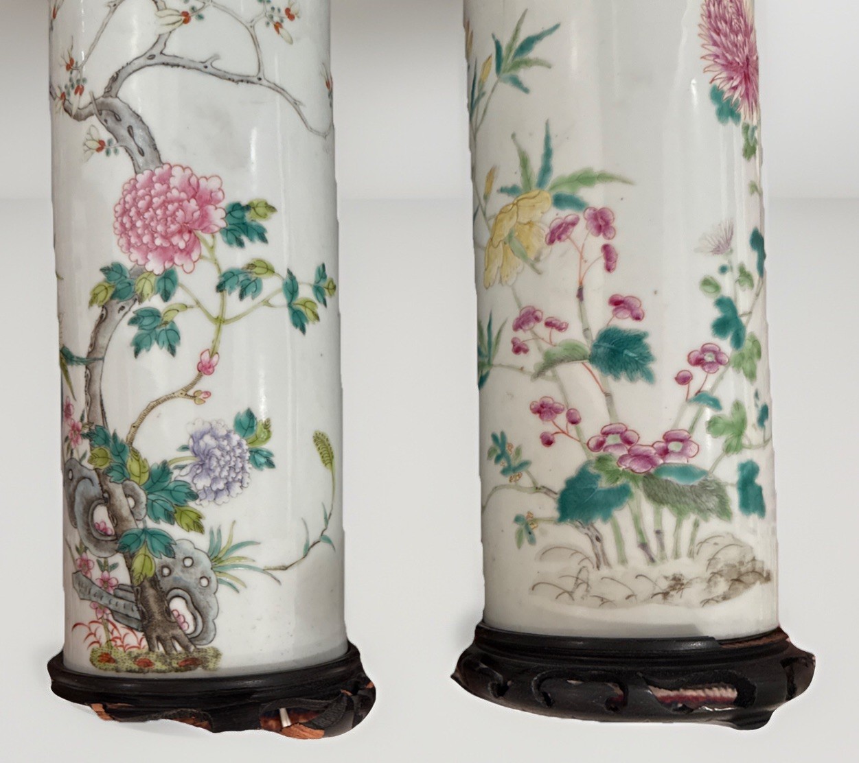 PAIR OF VINTAGE CHINESE HAT STAND LAMPS 17” (to top of socket)