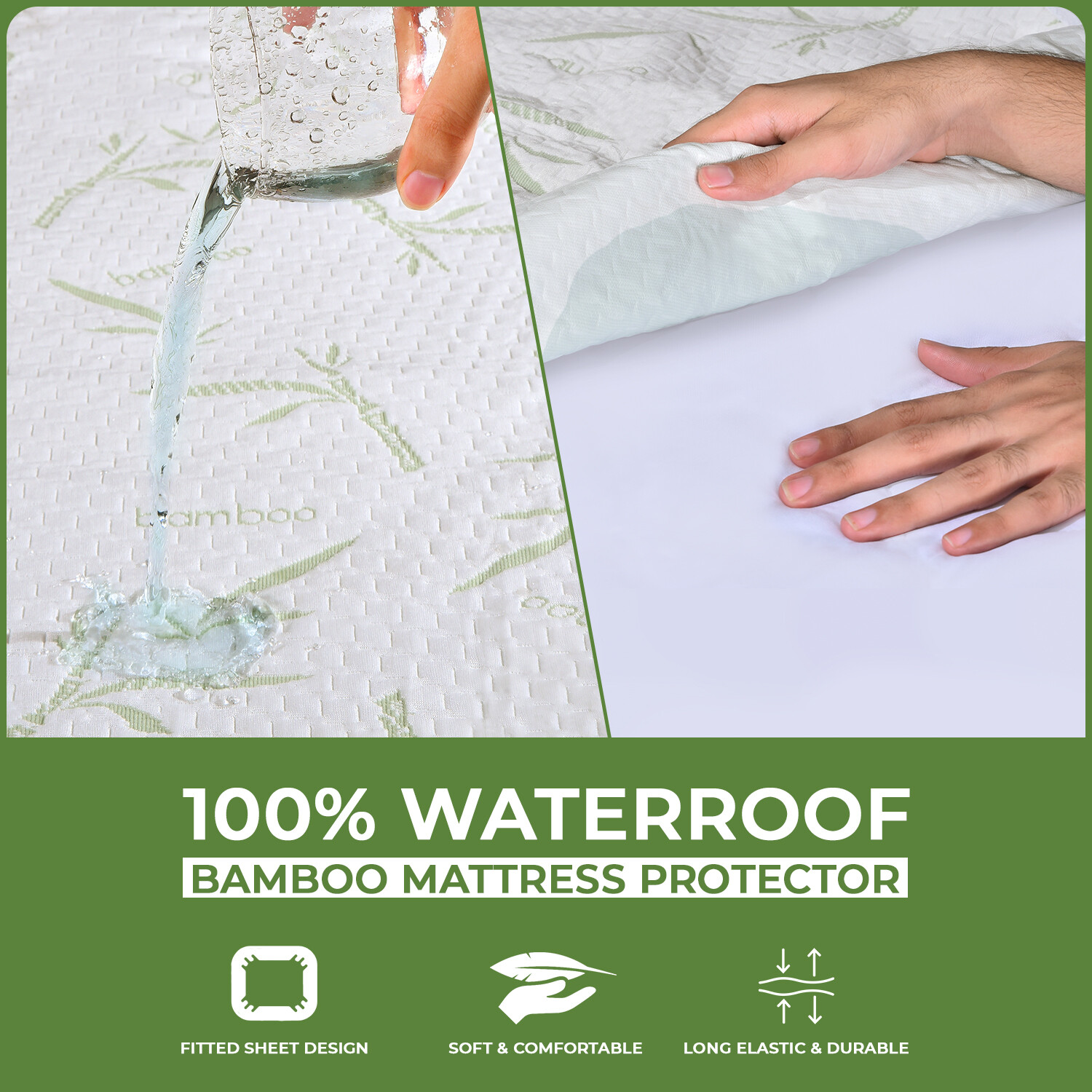 Waterproof Bamboo Mattress Protector Hypoallergenic Breathable Fitted Bed Covers