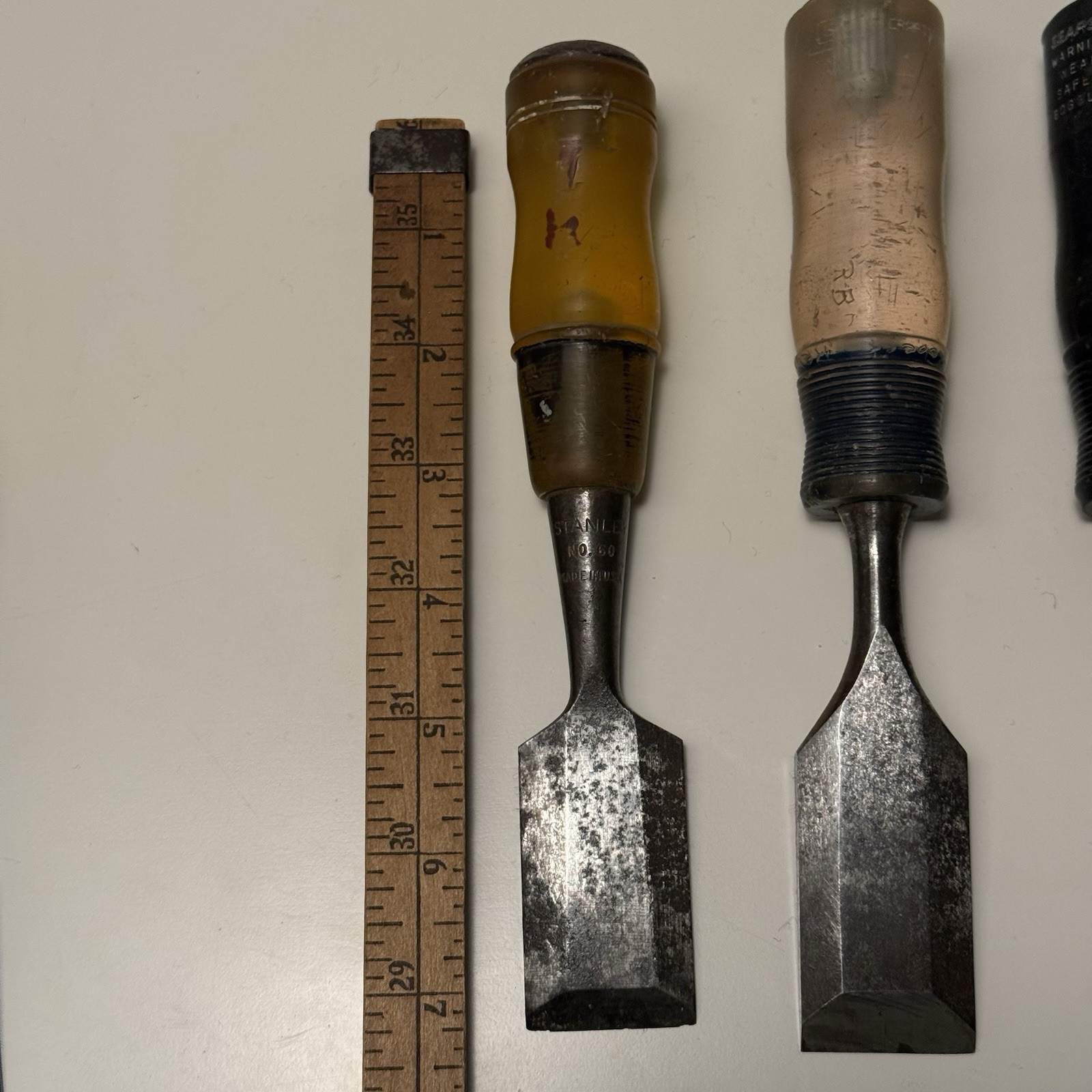 Vintage Stanley Sears Craftsman Wood Chisel Lot USA Bench Chisels 5pc