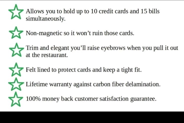 Real Carbon Fiber Money Clip Safepocket Business Credit Card Holder Cash Wallet