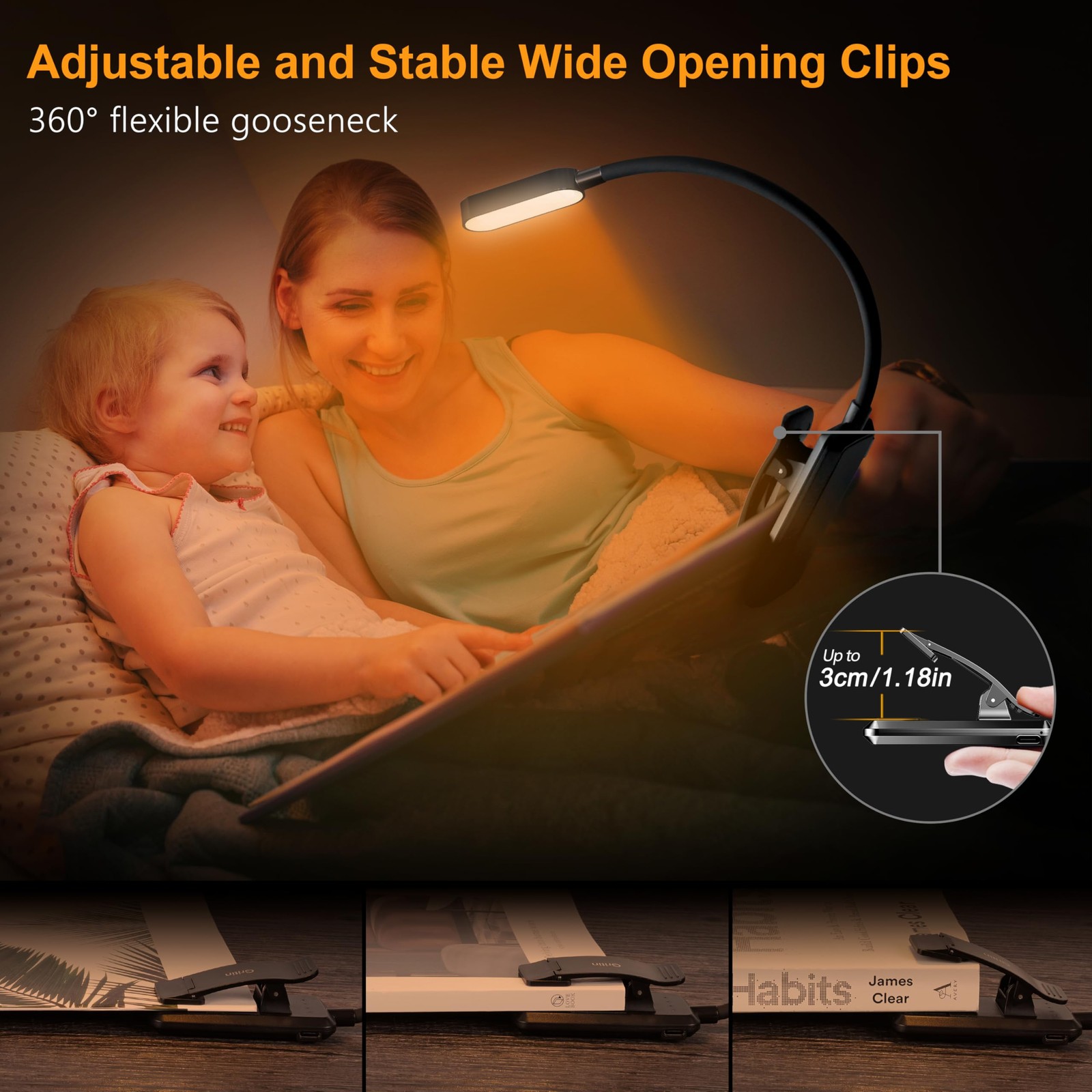 Gritin 16 LED Rechargeable Book Light for Reading in Bed- One Size, ‎Black