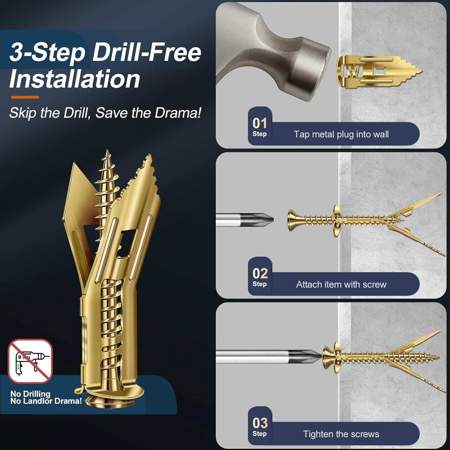 160 Pcs Self Drilling Drywall Anchors with Screws, 2Sizes 80 Sheetrock