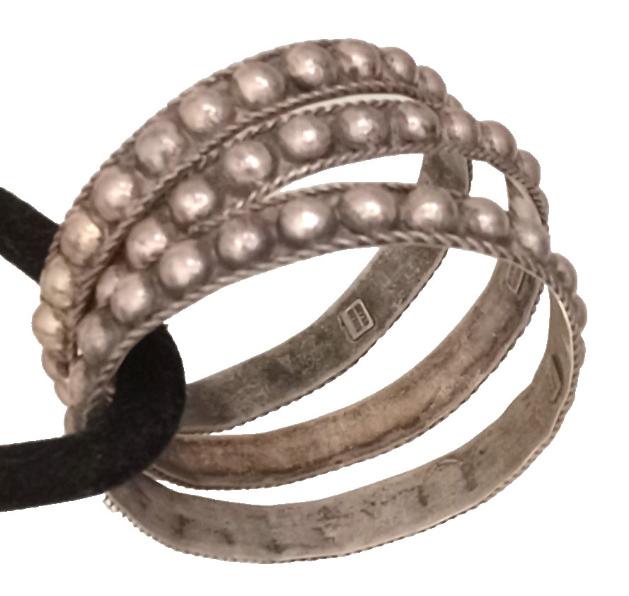 *LOT 3 ANTIQUE VINTAGE STERLING SILVER DOME BANGLE BRACELETS HANDMADE MEXICO 57g