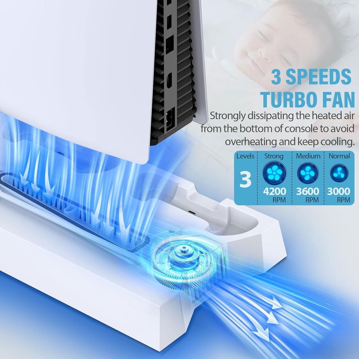 PS5 Slim Stand Cooling Fan,PS5 Controller Charging Station for Sony Playstation5