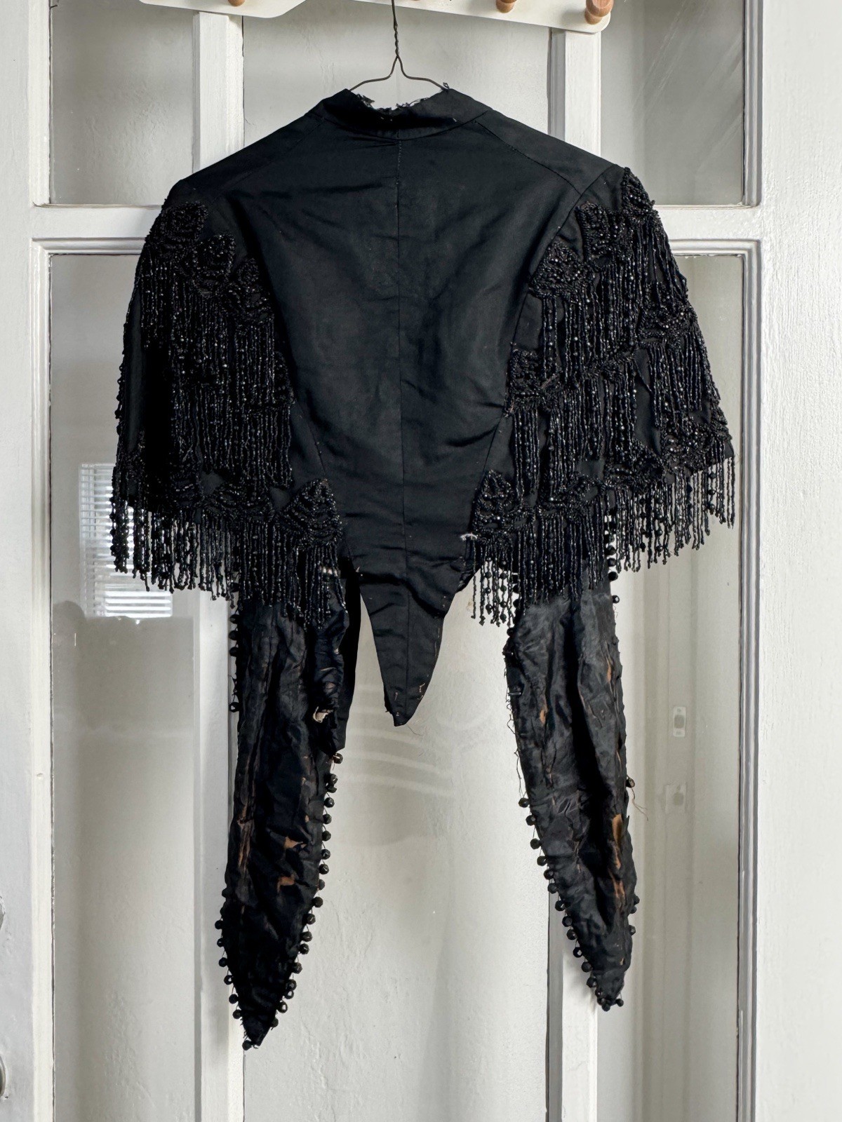 Antique Victorian Mourning Bodice Jacket with Jet Bead Fringe Late 19th Century